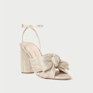 Camellia Platinum Pleated Bow Heel